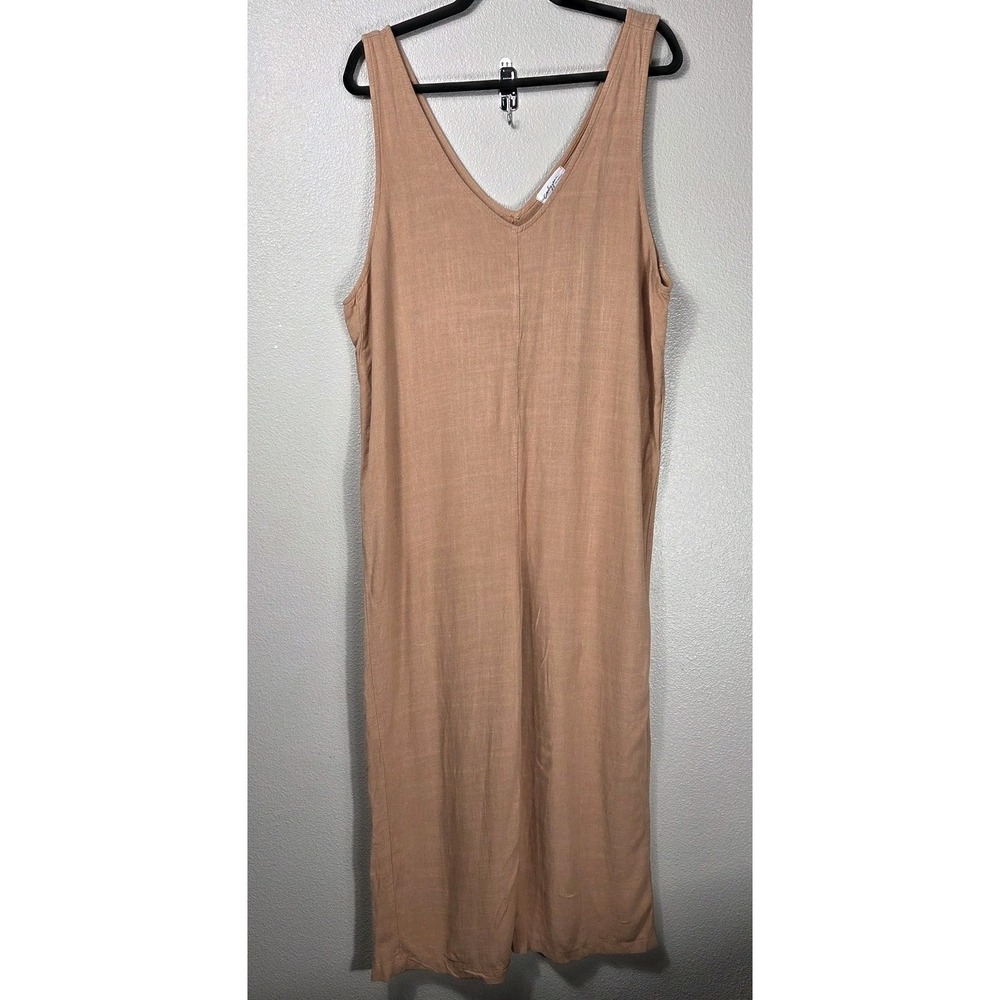 Carly Jean Los Angeles Rust Linen Blend Wide Leg Jumpsuit Women's Large‎ V...